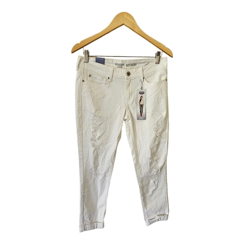 DENIZEN From Levi's Boyfriend Cropped Jeans 7 White Low Rise Distressed